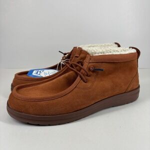 HEYDUDE Wally Mid GripR Warmth Men's‎ 13 Brown Suede Faux-Shearling Chukka Boots